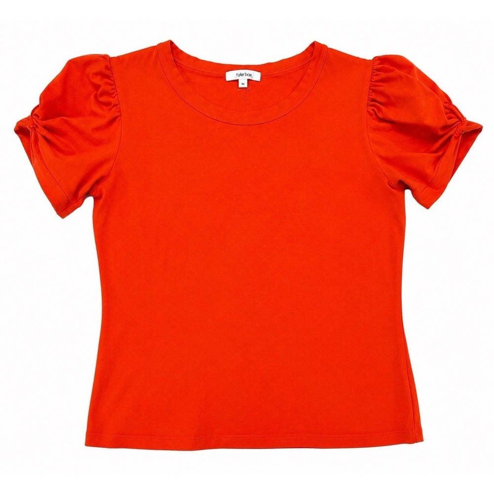 Tyler Boe Tee M Orange Puff Sleeve Stretch Knit Cotton Top Preppy Casual Chic